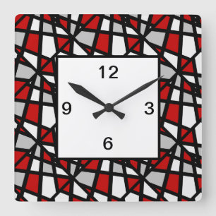 Red Gray Black Geometric Pattern Vierkante Klok