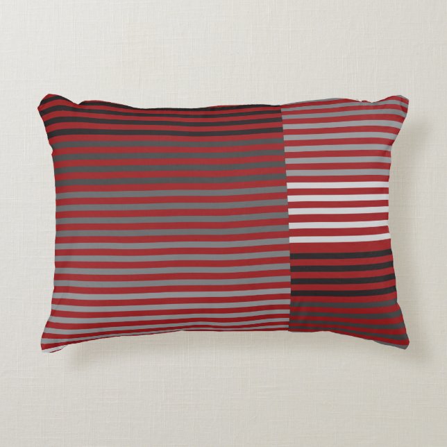 Red, Gray, Black, White Stripes Accent Kussen (Voorkant)