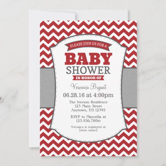Red Gray Chevron Baby shower Kaart (Voorkant)