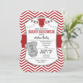 Red Gray Chevron Baby shower Kaart (Staand voorkant)