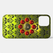 RED GRAY GEMSTONE MON Bright Yellow Black Damask Case-Mate iPhone Case (Achterkant (horizontaal))