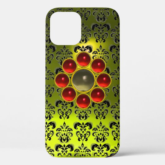 RED GRAY GEMSTONE MON Bright Yellow Black Damask Case-Mate iPhone Case (Achterkant)