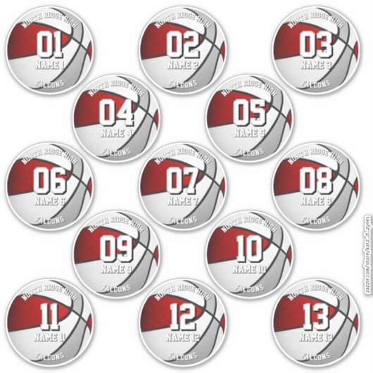 red gray team colors gifts 13 basketball stickers (Devant)