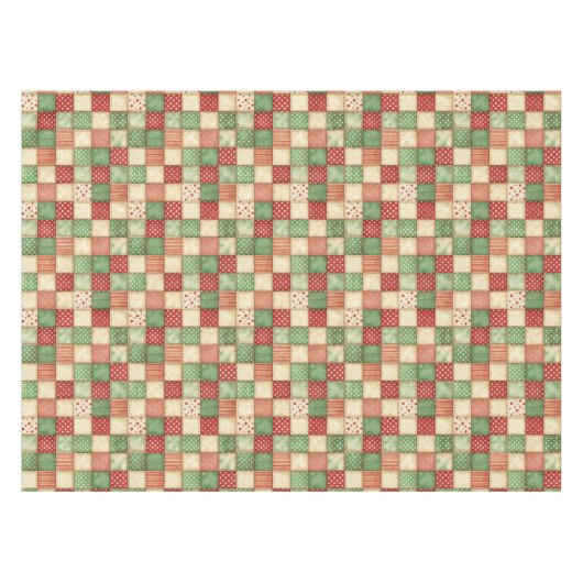 Red Green and Cream Patchwork Quilt Look Tafelkleed (Voorkant (Horizontaal))