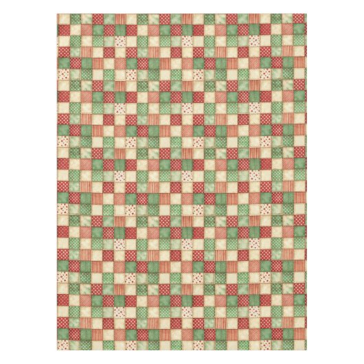 Red Green and Cream Patchwork Quilt Look Tafelkleed (Voorkant)