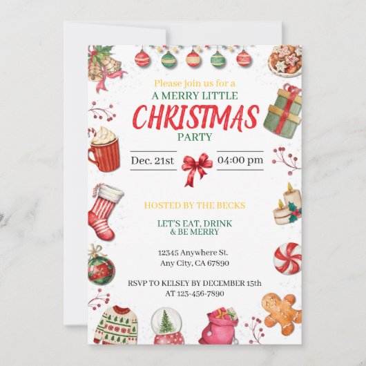 Red, Green and Gold Christmas Invitation (Devant)