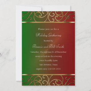 Red Green and Gold Holiday Party Invitation Kaart