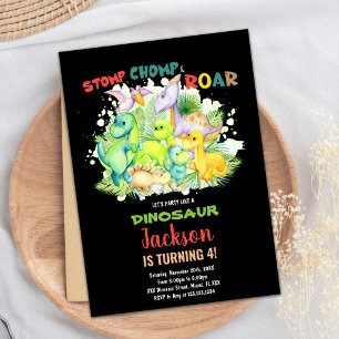 Red Green Black Dinosaur Invitations d'anniversair