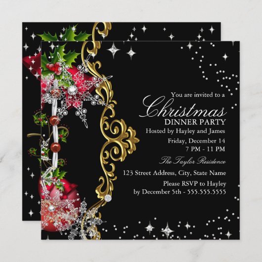 Red green Black Snowflake kerstfeest Kaart (Voorkant / Achterkant)