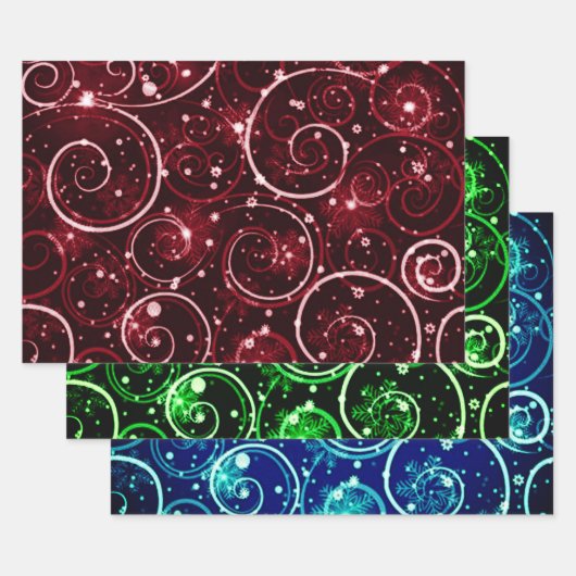 Red Green & Blue Winter Swirl Motif Inpakpapier Vel (Set)