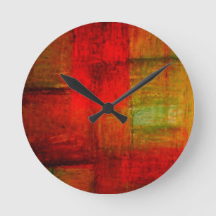 Red Green Browny Yellow Abstracte Art Ronde Klok