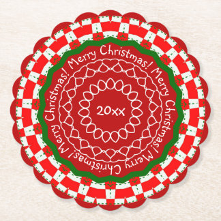 Red Green Checks Merry Kerstmis Kartonnen Onderzetters