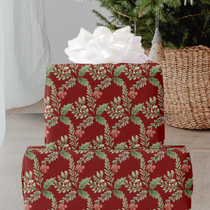 Red Green Christmas Holly Berry Botanical Cadeaupapier
