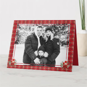 Red Green Christmas One Photo Snowflake Dank u Bedankkaart