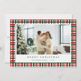 Red Green Christmas Plaid Photo Holiday Card  Feestdagenkaart