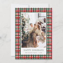 Red Green Christmas Plaid Photo Holiday Card Feestdagenkaart