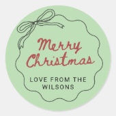 Red Green Coquette Retro Bow Christmas Holiday Ronde Sticker (Voorkant)