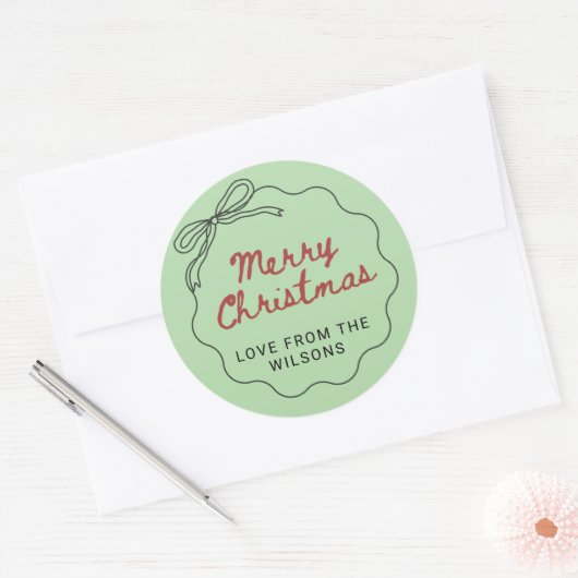 Red Green Coquette Retro Bow Christmas Holiday Ronde Sticker (Envelop)