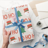 Red Green Cream Playful Modern Snowman Tree X-mas Cadeaupapier