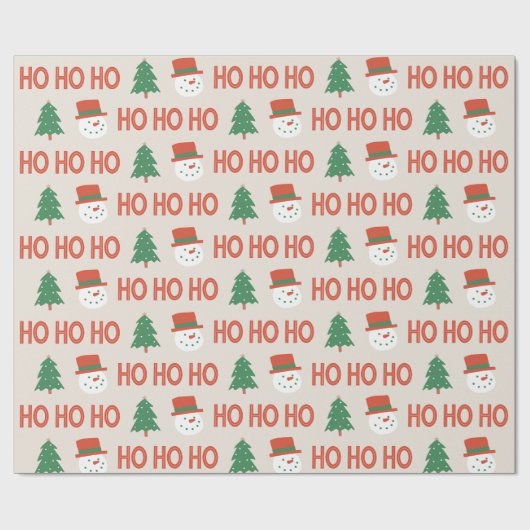 Red Green Cream Playful Modern Snowman Tree X-mas Cadeaupapier (Vlak)