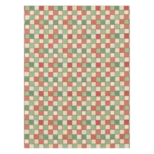 Red Green Cream Rustic Plaid Patchwork Quilt Look Tafelkleed (Voorkant)
