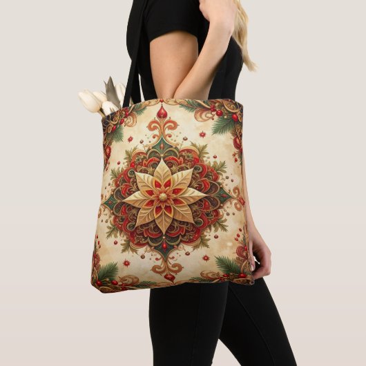 Red Green Decorative Christmas Holiday Tote Bag (Dichtbij)