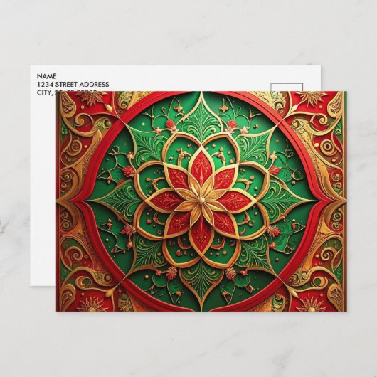 Red Green Decorative Holiday Postcard Briefkaart (Voorkant / Achterkant)