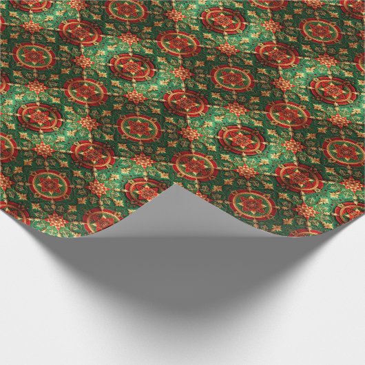 Red Green Decorative Holiday Wrapping Paper Cadeaupapier (Hoek)