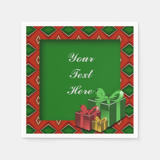 Red & Green Diamond Pattern Kerstmis Napkins Servetten (Voorkant)