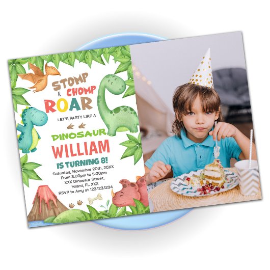 Red Green Dinosaur Invitations Anniversaire avec p