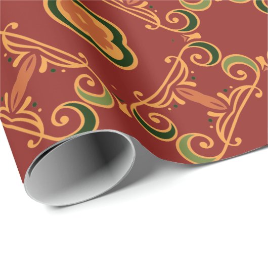 Red Green Elegant Classy  Baroque Pattern Cadeaupapier (Rol Hoek)