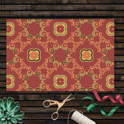 Red Green Elegant Classy  Baroque Pattern Tissuepapier
