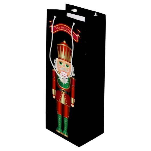 Red Green en Gold Nutcracker Wijn Cadeautas (Voorkant Gekanteld)