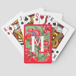 Red Green Fantasy Flowers Monogram Art Pokerkaarten