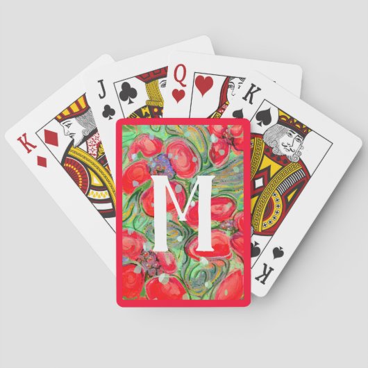 Red Green Fantasy Flowers Monogram Art Pokerkaarten (Achterkant)