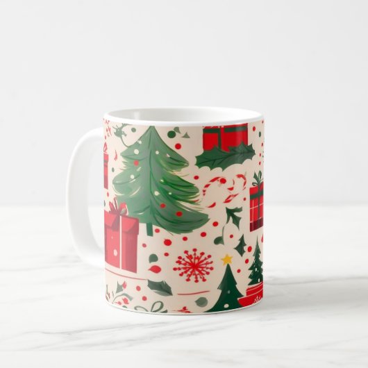 Red Green Festive Christmas Pattern Coffee Mug  (Devant gauche)