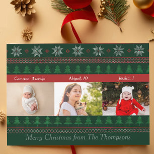 Red Green Festive Kerstmis Nostalge 3 Foto Feestdagenkaart