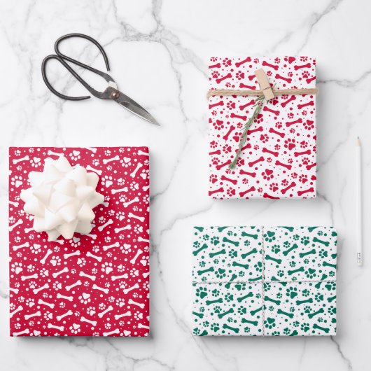 Red Green Festive Paw Print Patroon Inpakpapier Vel (Voorkant)