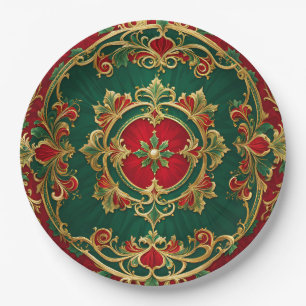 Red Green Floral Decoratief Vakantiepapier Bord