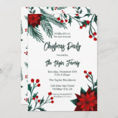 Red Green Floral met kerstmis, Pattern Invitati Kaart (Voorkant / Achterkant)