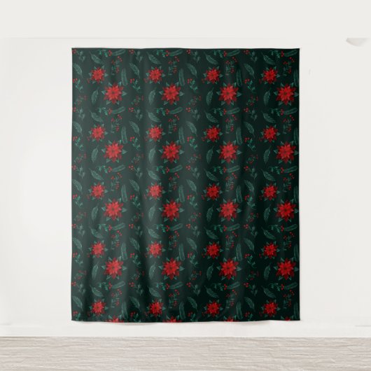 Red Green Floral met kerstmis, rode patroonspeld Wandkleed (Voorkant)