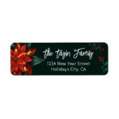 Red Green Floral met kerstmis Wreath poinsettia Etiket (Voorkant)