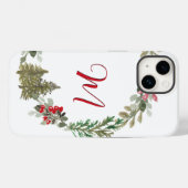 Red Green Floral Monogram Kerstmis Case-Mate iPhone Case (Achterkant (horizontaal))