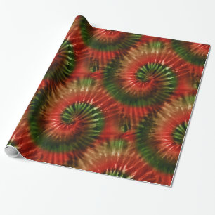 Red Green & Gold Fun Tie Dye Starburst Retro Cadeaupapier