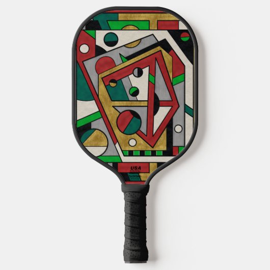 Red Green & Gold Geometric Abstract Pickleball Paddle (Voorkant)
