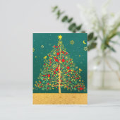 Red Green Gold Glitter Chrismas Winter Bird Tree Briefkaart (Staand voorkant)