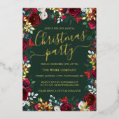 Red Green Gold Leaf Corporate Christmas Party Folie Uitnodiging (Voorkant)