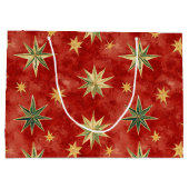 Red Green Gold Stars Christmas Groot Cadeauzakje (Achterkant)