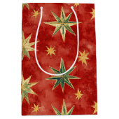 Red Green Gold Stars Christmas Medium Cadeauzakje (Voorkant)