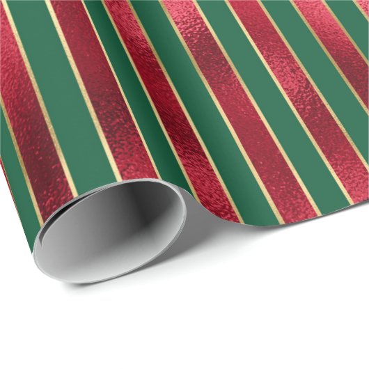 Red Green Gold Stripes Cadeaupapier (Rol Hoek)